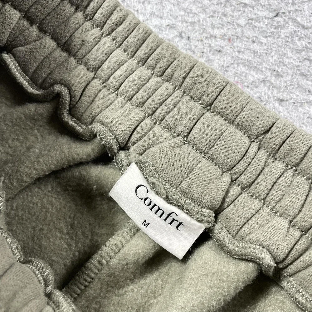 Comfrt Pants Mens Medium Green Fleece Sweatpants Elastic Waist Elastic Cuffs